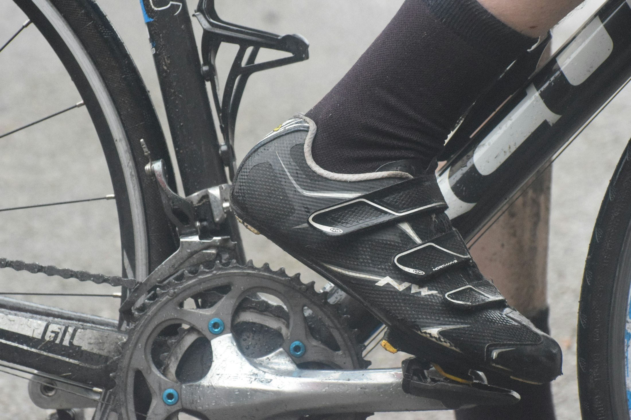Cycling shoe clipped into a pedal